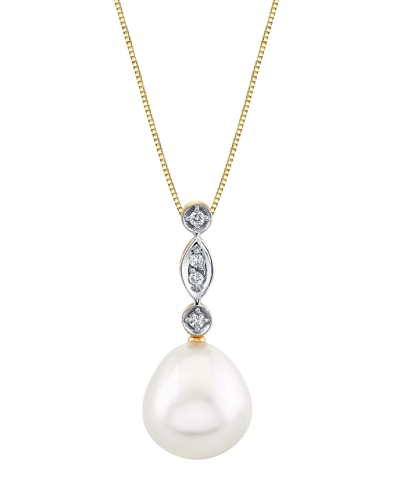 Cultured Freshwater Pearl (10mm) & Diamond Accent 18" Pendant Necklace in 14k Gold