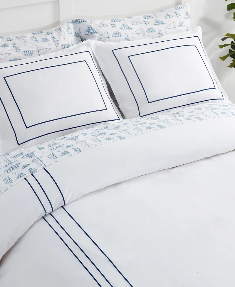 Nautica Alden White Embroidered 3-Piece Duvet Cover Set, Full/Queen