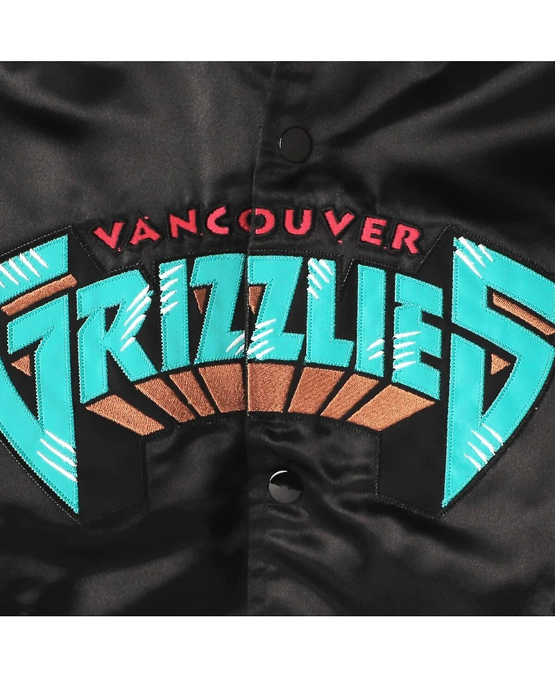 Big Boys Mitchell & Ness Black Vancouver Grizzlies Hardwood Classics Satin Raglan Full-Snap Jacket