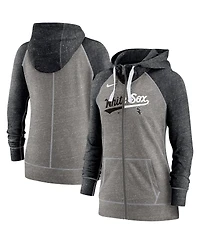 Women's Nike Heathered Charcoal and Black Chicago White Sox Split Wordmark Gym Vintage-Like Raglan Slub Full-Zip Hoodie