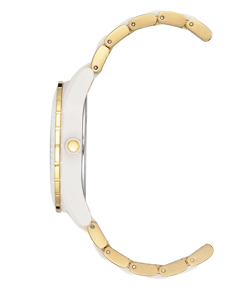 Anne Klein Women's Gold-Tone and White Solar Ocean Work Plastic Bracelet Watch, 38.5mm