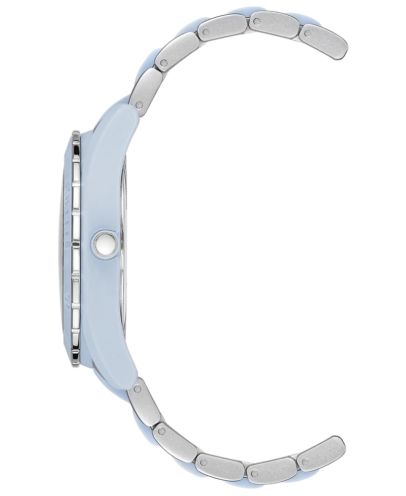 Anne Klein Women's Silver-Tone and Light Blue Solar Ocean Work Plastic Bracelet Watch, 38.5mm