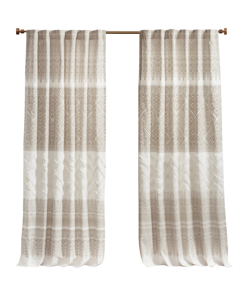 Mila Cotton Curtain Panel with Chenille Detail and Lining, 50"W x 84"L