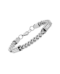 Steeltime Men's Stainless Steel Wheat Chain and Simulated Diamonds Link Bracelet