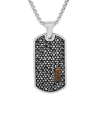 Steeltime Men's Stainless Steel Simulated Diamonds and Tiger Eye Dog Tag Pendant