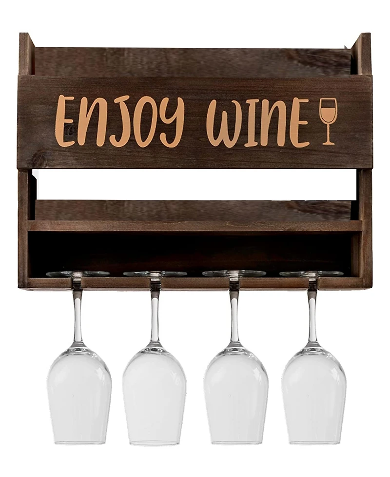 Enjoy Wine Wall Mounted Wine Rack with Wine Glasses, Set of 5