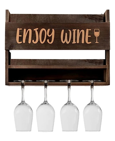 Enjoy Wine Wall Mounted Wine Rack with Wine Glasses, Set of 5