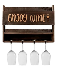 Enjoy Wine Wall Mounted Wine Rack with Wine Glasses, Set of 5