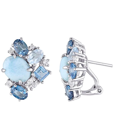 Larimar (6-3/8 ct. t.w.) & Multicolor Topaz (4-1/2 ct. t.w.) Cluster Stud Earrings in Sterling Silver