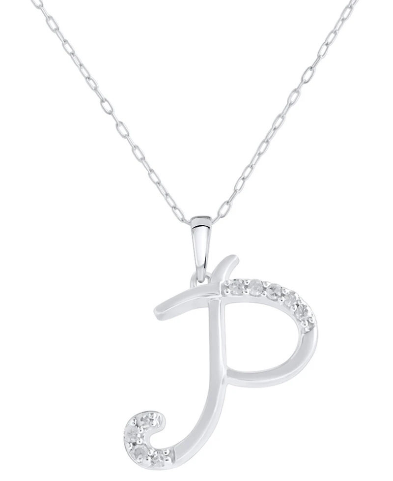 Diamond Fancy Initial 18" Pendant Necklace (1/10 ct. t.w.) in Sterling Silver