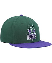 Men's Mitchell & Ness Green and Purple Milwaukee Bucks Hardwood Classics Team Two-Tone 2.0 Snapback Hat