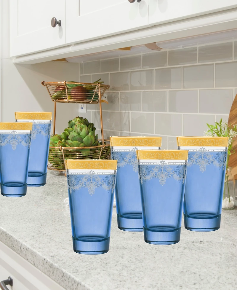 Lorren Home Trends Highball 6 Piece Gold Band Glass Set