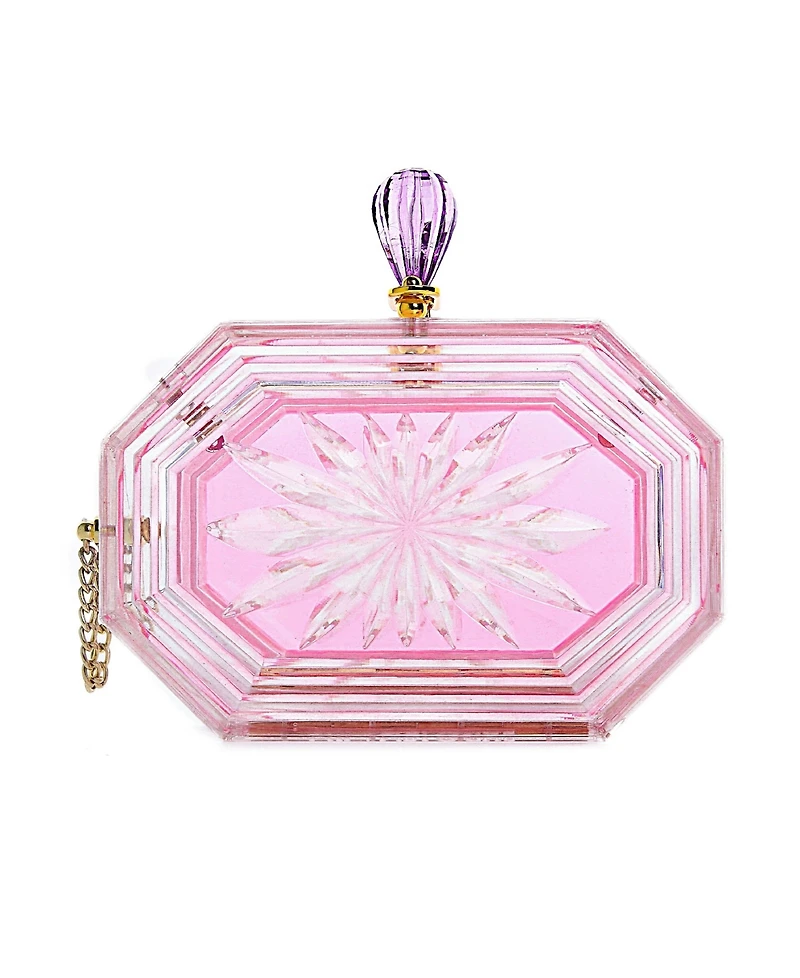 Women's Perfume Bottle Clear Flower Cut Acrylic Clutch