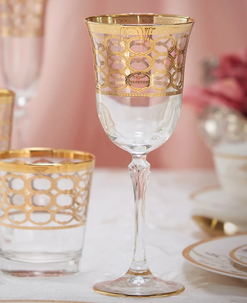 Lorren Home Trends 4 Piece Infinity Gold Ring White Wine Goblet Set