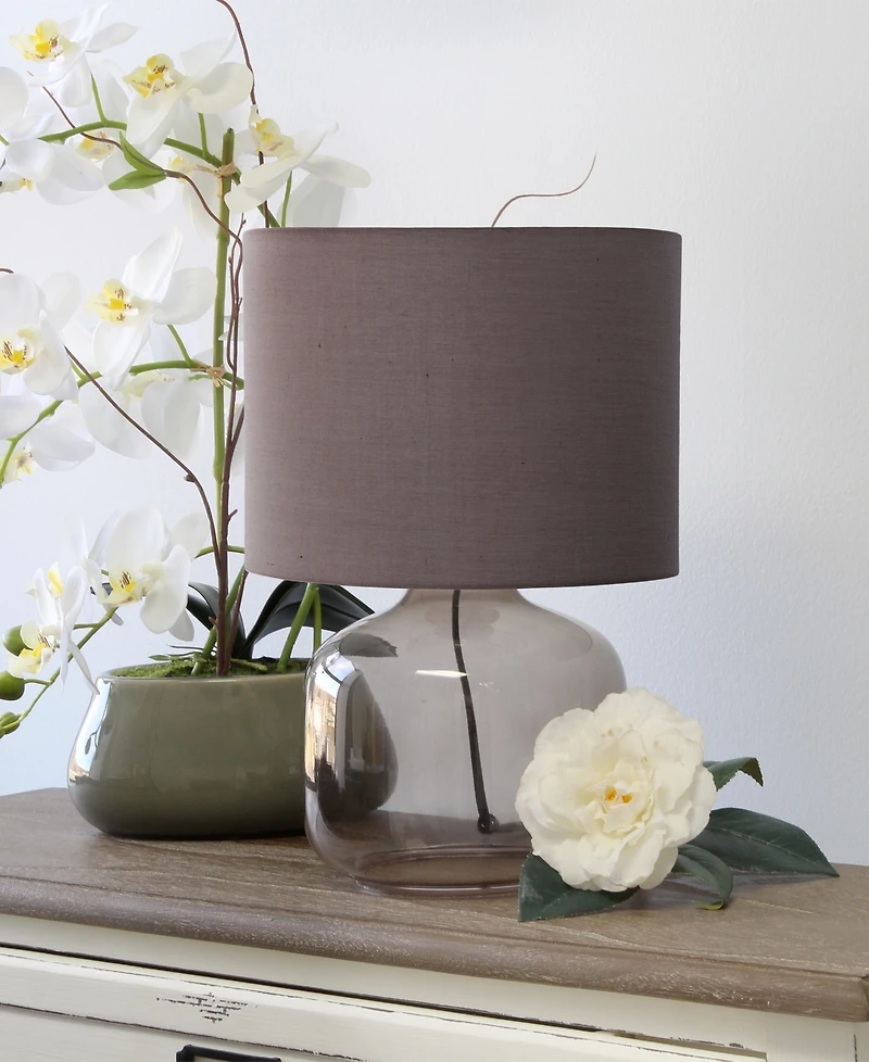 Simple Designs Glass Table Lamp with Fabric Shade, Green with White Shade