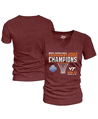 Women's Blue 84 Maroon Virginia Tech Hokies 2022 Acc Men's Basketball Conference Tournament Champions V-Neck T-shirt