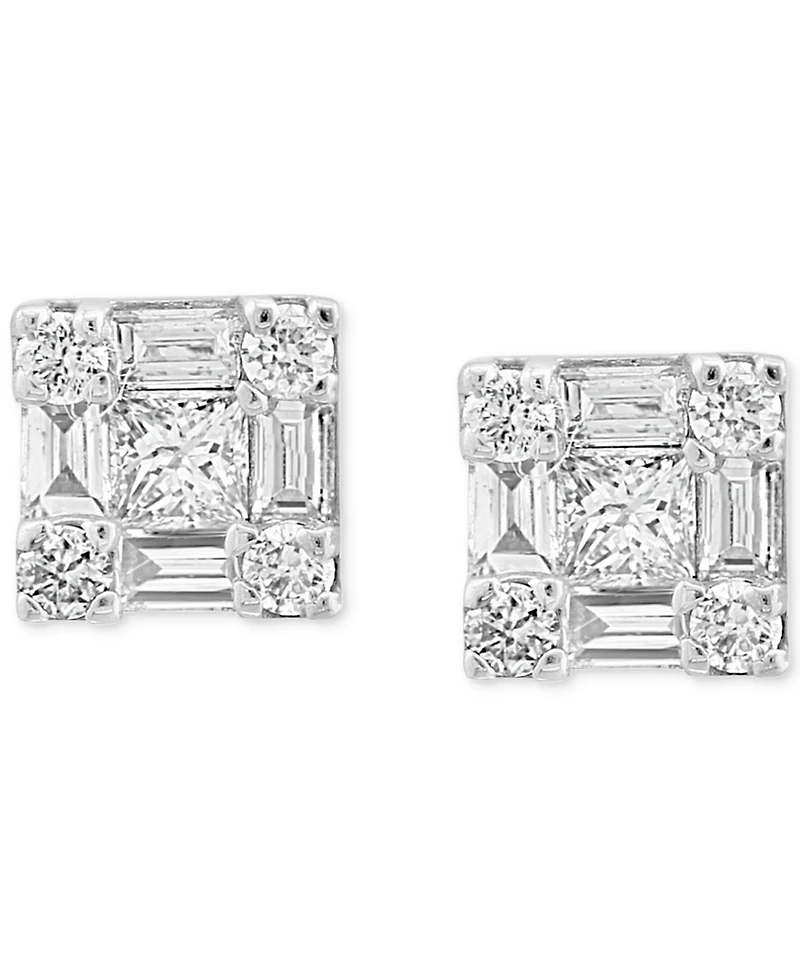 Effy Diamond Princess Shaped Multi-Cut Cluster Stud Earrings (1/2 ct. t.w.) in 14k White Gold