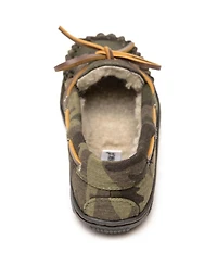 Minnetonka Little Boys Pile Lined Hardsole Moccasin Slippers