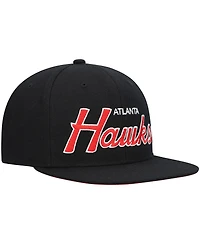 Men's Mitchell & Ness Black Atlanta Hawks Hardwood Classics Script 2.0 Snapback Hat