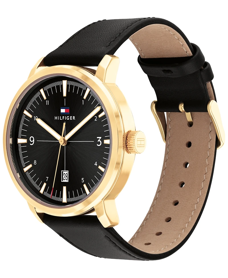 Tommy Hilfiger Men's Black Leather Strap Watch 44mm