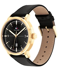 Tommy Hilfiger Men's Black Leather Strap Watch 44mm