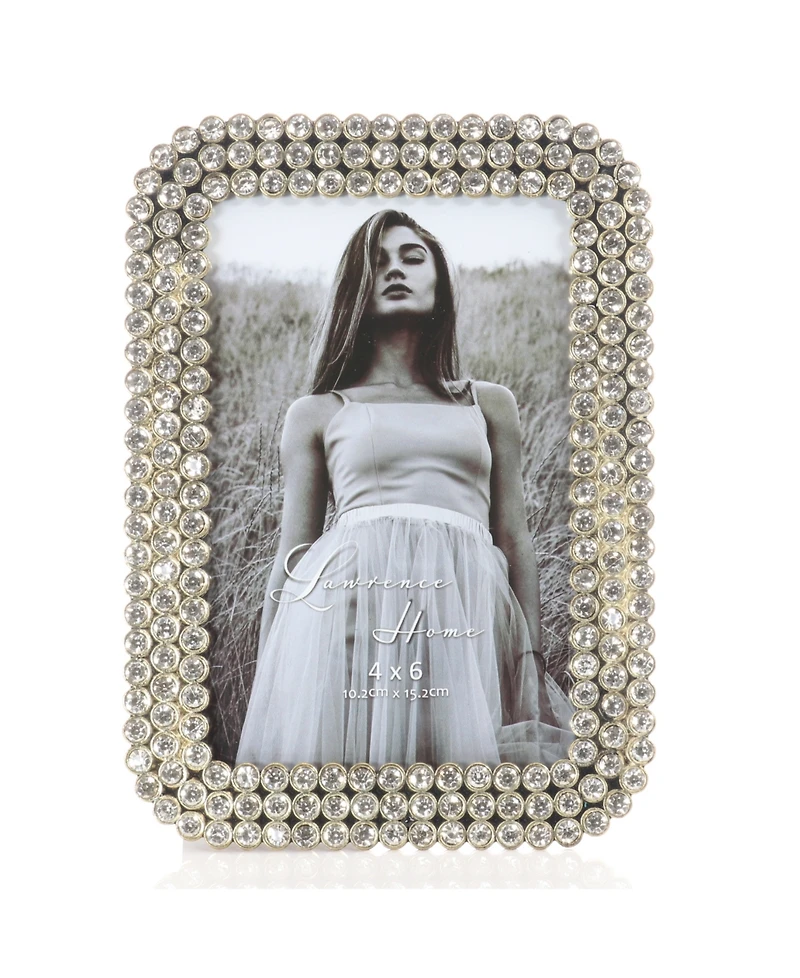 Three Rows of Brilliant Crystals Metal Picture Frame, 4" x 6"
