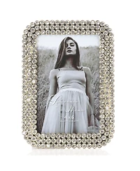Three Rows of Brilliant Crystals Metal Picture Frame, 4" x 6"
