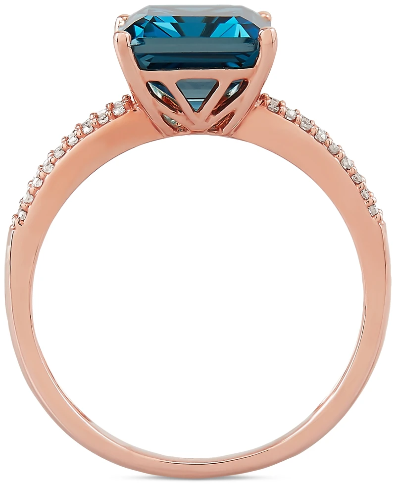 London Blue Topaz (4 ct. t.w.) & Diamond (1/10 ct. t.w.) Ring in 14k Rose Gold