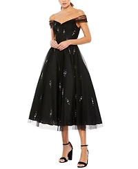 Mac Duggal Women's Imitation-Pearl Embellished Off-The-Shoulder A-Line Dress