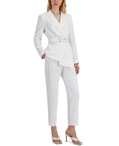 Tahari Asl Women's Belted Asymmetrical Jacket & Slim-Fit Pantsuit Set