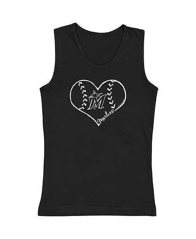Big Girls Soft as a Grape Black Miami Marlins Cotton Tank Top