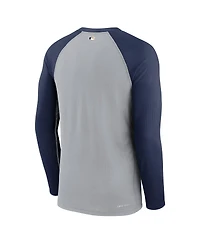 Men's Nike Gray, Navy Milwaukee Brewers Game Authentic Collection Performance Raglan Long Sleeve T-shirt