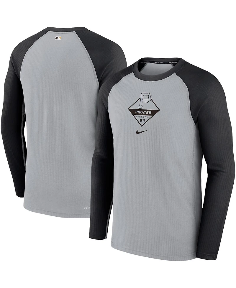 Men's Nike Gray, Black Pittsburgh Pirates Game Authentic Collection Performance Raglan Long Sleeve T-shirt