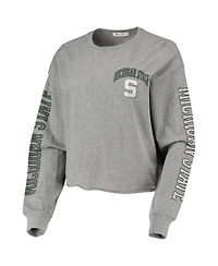 Women's '47 Heathered Gray Michigan State Spartans Ultra Max Parkway Long Sleeve Cropped T-shirt