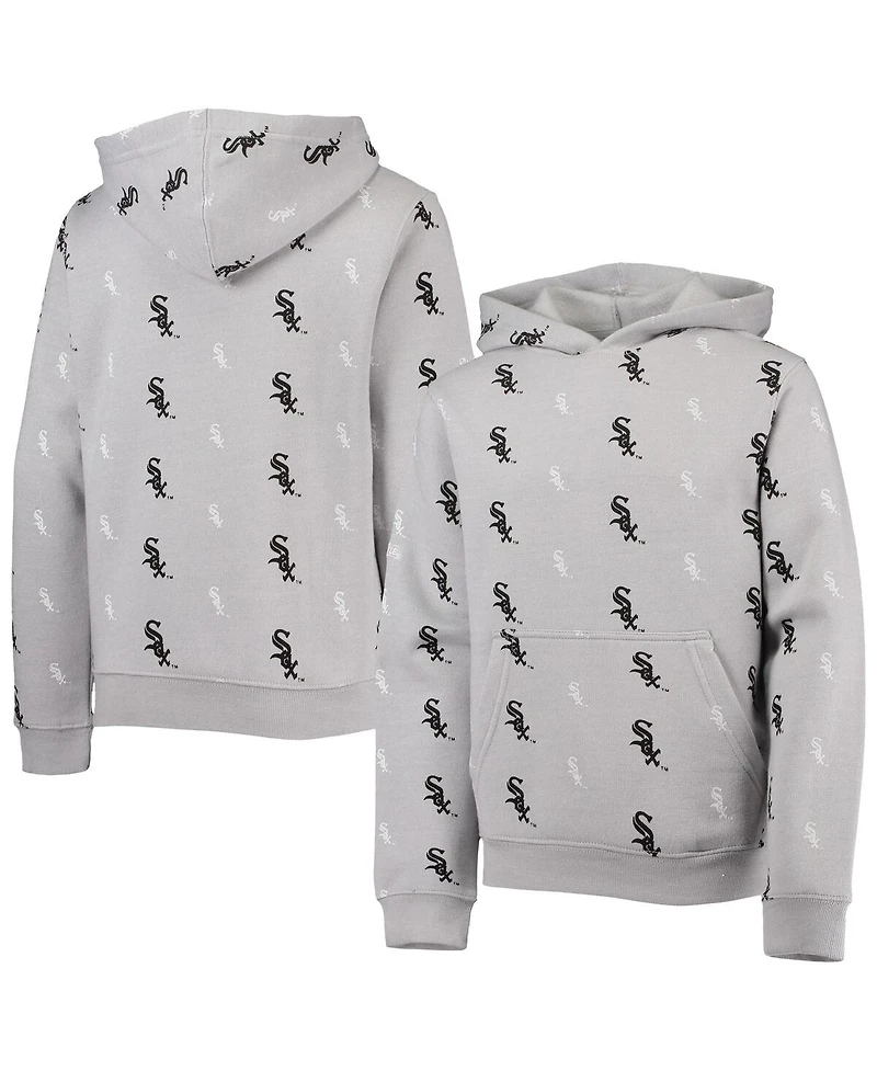 Big Boys Stitches Heathered Gray Chicago White Sox Allover Print Pullover Hoodie