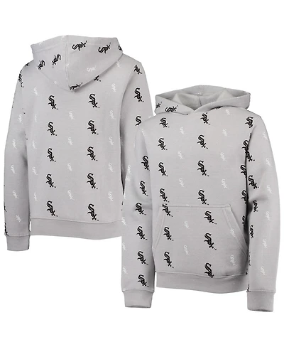 Big Boys Stitches Heathered Gray Chicago White Sox Allover Print Pullover Hoodie