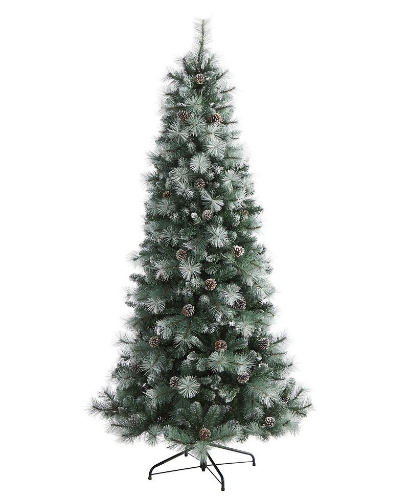 Frosted Tip British Columbia Mountain Pine Artificial Christmas Tree with Lights, Pinecones and Bendable Branches, 84"