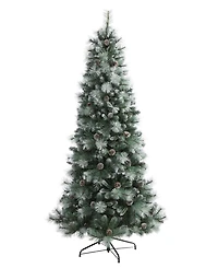 Frosted Tip British Columbia Mountain Pine Artificial Christmas Tree with Lights, Pinecones and Bendable Branches, 84"