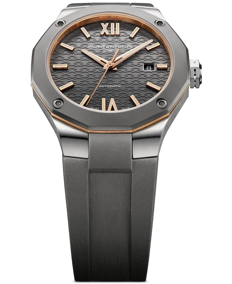 Baume & Mercier Men's Swiss Automatic Riviera Dark Gray Rubber Strap Watch 42mm