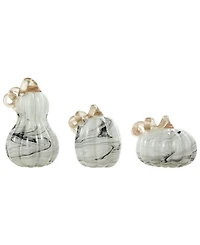 Glitzhome Faux Marble Glass Pumpkin Gourd Set, 3 Piece