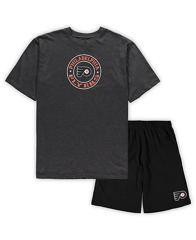 Men's Concepts Sport Black, Heathered Charcoal Philadelphia Flyers Big and Tall T-shirt Shorts Sleep Set