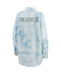 Women's Wear by Erin Andrews White Los Angeles Kings Oversized Tie-Dye Button-Up Denim Shirt