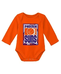 Infant Boys and Girls Mitchell & Ness Blue, Orange Phoenix Suns Hardwood Classics Bodysuits and Cuffed Knit Hat Set