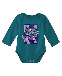 Infant Boys and Girls Mitchell & Ness Purple, Teal Utah Jazz Hardwood Classics Bodysuits and Cuffed Knit Hat Set