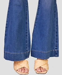 Kancan Women's High Rise Faded Stretch Flare Jeans