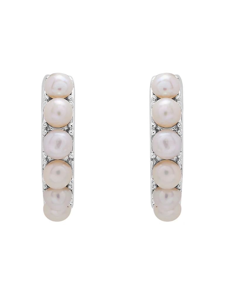 Cultured Freshwater Pearl (3mm) & White Topaz Hoop Earrings in Sterling Silver
