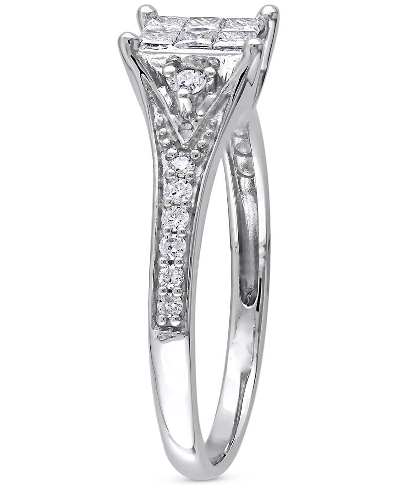 Diamond Emerald Cluster Engagement Ring (1/2 ct. t.w.) 14k White Gold