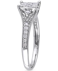 Diamond Emerald Cluster Engagement Ring (1/2 ct. t.w.) 14k White Gold