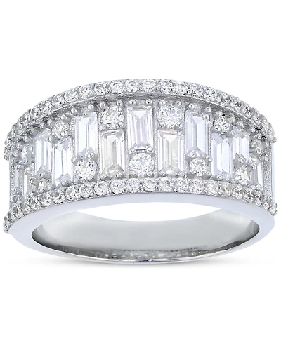 Cubic Zirconia Round & Baguette Statement Ring Sterling Silver