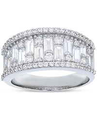 Cubic Zirconia Round & Baguette Statement Ring Sterling Silver